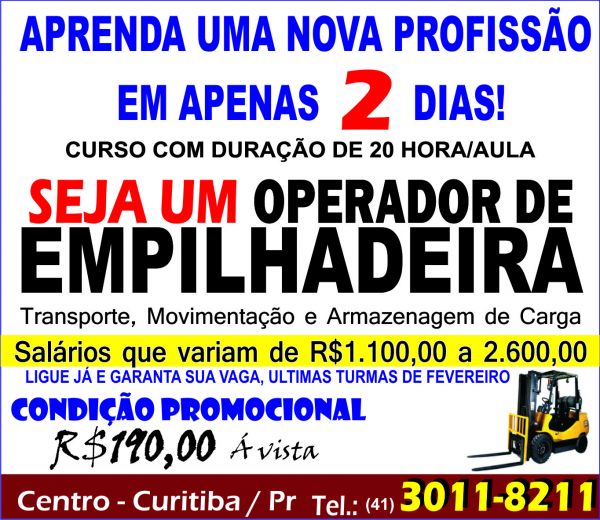 Curso de OPERADOR DE EMPILHADEIRA - 20hs.